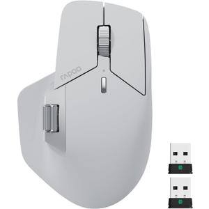 Rapoo MT760 PRO Wireless Mouse, NearLink + Bluetooth 5.0 Multi-Device, 12K DPI, 2K Polling, Ergo for Work & Gaming, 11 Programmable Buttons, On-Board Memory, Quiet Clicks, USB-C, 120 Days Battery Life (Light Grey)