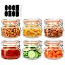 Encheng 16 oz Glass Jars With Airtight Lids And Leak Proof Rubber Gasket,Wide Mouth Mason Jars With Hinged Lids For Kitchen,Glass Storage Containers 6 Pack
