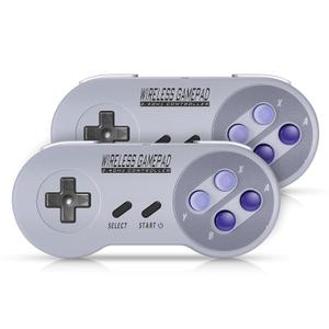 2 x Asopiram Wireless Controller for SNES Games, 2.4GHz Cordless Gamepad with USB Receiver for Windows PC Emulator, Rechargeable Retro Joystick Compatible for SNES Classic Switch I, 2-Pack