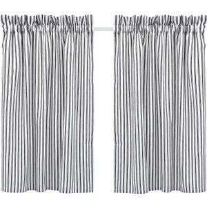 Cackleberry Home Black and White Ticking Stripe Cafe Curtains 28 Inches W x 36 Inches L Woven Cotton, Set of 2