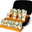 Queensell Dominos Set for Adults with 4 Domino Racks - Double 6 Dominoes Set with Domino Holder, Classic Board Games for Kids and Adults - Double Six Standard Dominos Set 28 Tiles with Travel Case