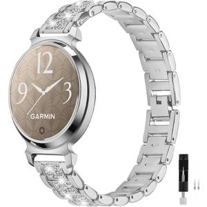 Stainless Steel Watch Band Compatible with Garmin Lily 2/Lily 2 Active, Elegant Metal Link Replacement Strap Bracelet with Resizing Tool, Jewelry Wristband Accessories for Women Girls (Silver)