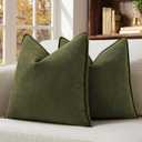 MIULEE Pack of 2 Olive Green Decorative Pillow Covers 20x20 Inch Soft Chenille Luxurious Couch Throw Pillows Farmhouse Cushion Covers with Elegant Design for Sofa Bedroom Living Room Home Decor