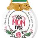 Mothers Day Gifts for Mom from Daughter Son, K9 Crystal Keepsake Medal Thank You Plaque Best Mom Ever Gifts for Mothers Birthday (Red-Gift Box Edition)