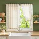 jinchan Winslow Linen Curtains 45 Inch Length Small Window Curtains Embroidered Bordered Floral Drapes Light Filtering for Bathroom Laundry Room Kitchen Farmhouse Decor Sage on Beige 2 Panels