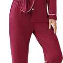 Ekouaer Womens Pajamas Set 2 Piece Button Down Pjs Soft Long Sleeve Top and Pants Sleepwear Set Lounge Sets (Medium, Wine Red)