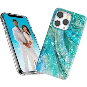 Case for iPhone 13 Pro Case for Girl Women Men,ARSTVEC Glitter Pearly Luster Shell Shiny Sparkle Bling Slim Soft TPU Protective Back Phone Case Cover for iPhone 13 Pro 6.1,Blue Sea Waves Ocean Summer
