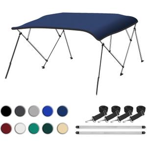 Naviskin Bimini Top for Boats, Navy Blue 3 Bow 6'L x 46" H x 54"-60" W | Easy Installation, 2 Mounting Methods, 4 Straps & 2 Rear Support Poles, 1" Aluminum Frame, Storage Boot & Hardware Included