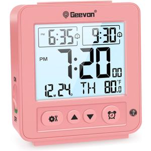Geevon Smart Night Light Small Digital Alarm Clock with 2 Increasing Beep Alarm, Indoor Temperature, Battery Operated Travel Clock for Bedroom, Bedside, Desk(Pink)