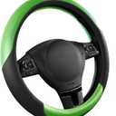 Road Comforts Steering Wheel Cover Breathable Leather Steering Wheel Cover, Anti-Slip Grip, Universal Fit 14.5 to 15, Heat & Cold Resistant for Cars, SUVs, and Trucks Black & Shining Green