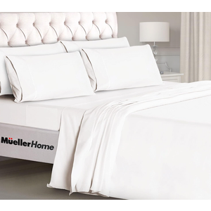 Mueller Ultratemp Bed Sheets Set, Super Soft 1800, 6 Piece California King Sheet Sets, Deep Pocket up to 16", Transfers Heat, Breathes Better, Hypoallergenic, Wrinkle-Resistant, Oeko-TEX, White