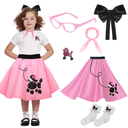 Pikpops 50s Girls Poodle Skirt Kids Sock Hop Outfit, Decades Day Costume - Grease Accessories Bobby Socks, Scarf & Glasses (Pink, 4-6 Yrs)