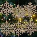 6pcs Large Snowflakes Ornaments Blue 12 Big Plastic Glitter Snowflake for Winter Indoor Outdoor Christmas Tree Window Room Decorations Giant Craft Snowflakes