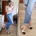 JENN ARDOR Slingback Heels for Women, Classic Low Block Heel Pumps Square Closed Toe Dress Pumps Ankle Strap Splicing Color Chunky Heels Comfort Wedding Shoes 2.5 inch, Size 7.5