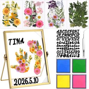 Knitgrip 10 Pcs Mother's Day Crafts DIY Kit Family Pressed Flower Handprint Frames Kits Bulk Dried Flower Frame Ink Pads Nana Mom Grandma Birthday Gifts from Son for Father's Day Gifts