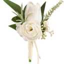 1 pc White Boutonniere for Men Wedding Single Groom Groomsmen Artificial Tulip Rose Flowers Boutonniere for Wedding Prom Homecoming Ceremony Anniversary Formal Dinner Party