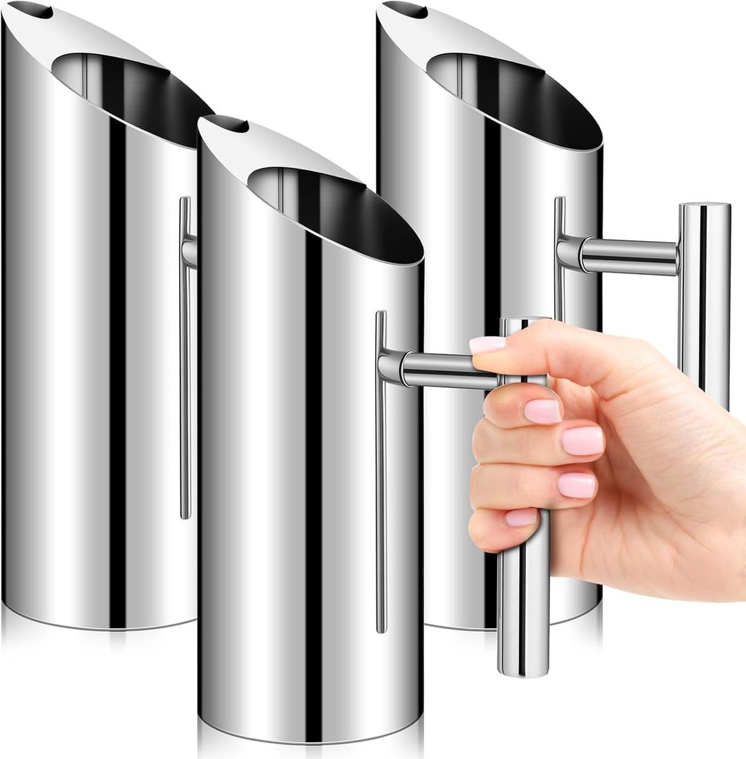 3 Pack Stainless Steel Water Pitcher 35 oz / 1 L Modern Metal Pitcher with Ice Guard Silver Carafe Drink with Handle or Iced Hot Drink Tea Juice Coffee Beer