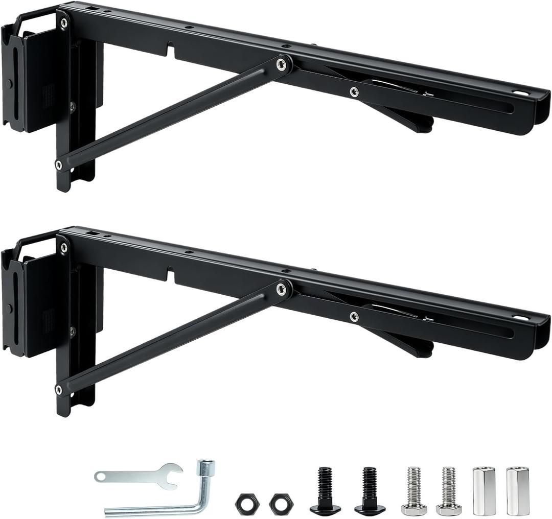 E Track Shelf Bracket, 14" Foldable 2 Pack Steel for Trailers/Vans | Double-Joint Design, Stable & Secure. Foldable, Saves Space. 100lbs Capacity. Steel, Rust-Proof.Easy Install on e-Track Rails