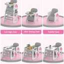 Convertible Baby Chair & Table Set, 6 in 1 High Chair for Toddlers, Building Block Table, Removable Tray, Adjustable Back & Footrest, Safety Harness (Pink)