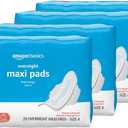 Amazon Basics Thick Maxi Pads with Wings for Periods, Overnight Absorbency, Feminine Pads, Unscented, Size 4, 112 Count (4 Packs of 28)