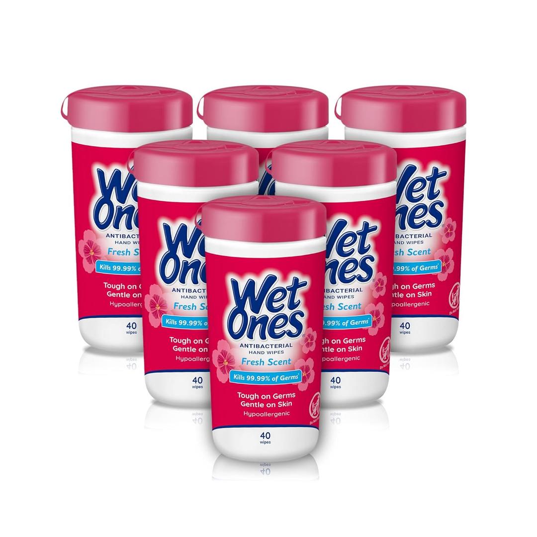 Wet Ones AntibacterialHand Wipes,Fresh Scent Wipes | Antibacterial Wipes, Hand Sanitizer Wipes, Wet Ones Wipes, 40 ct. Canister (6 pack)