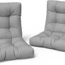 LVTXIII Outdoor Tufted Low Back Cushions, Solid Fluffy Seat and Back Chair Cushion with Ties, Patio Replacement Rocking Chair Cushion for Outdoor Furniture Use, 21 W x 21D, 2 Pack, Strip Grey