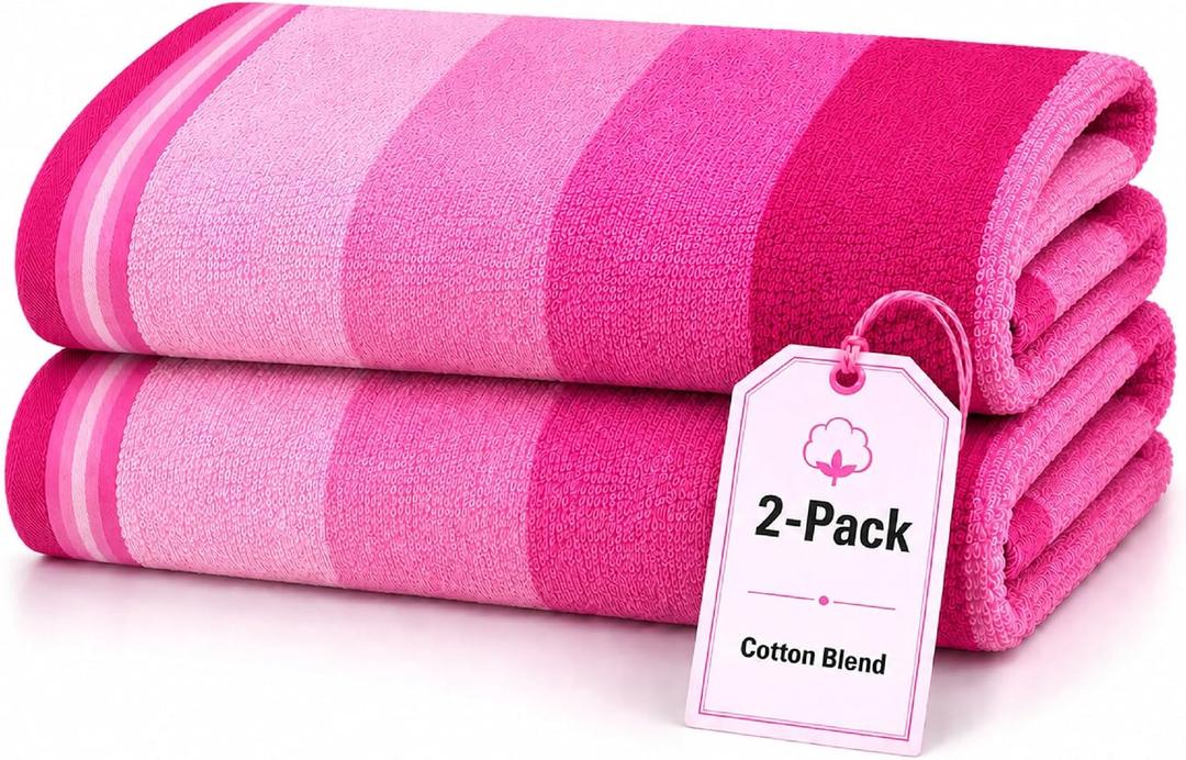 Pink Beach Towels 2 Pack, Extra Large 30x60 Inch Cotton Blend, Soft Absorbent Quick Dry - Pool, Gym and Beach Towels
