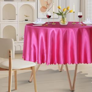 1 Pack 90 Inch Round Satin Tablecloth Hot Pink Satin Table Cover, Overlay Silky Tablecloth Dining Table Cloths for Wedding, Party, Banquet, Events, Reception, Dinner