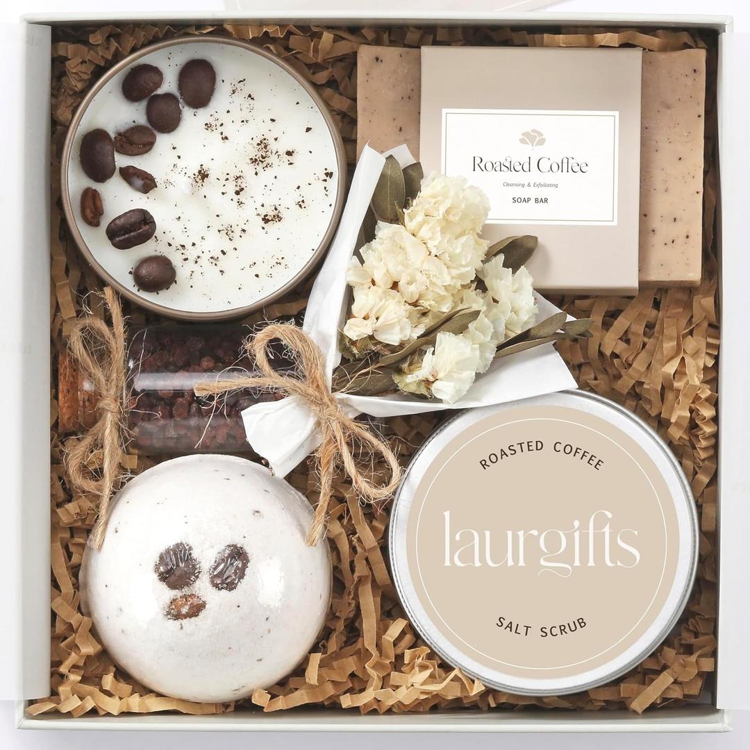 Birthday Gifts for Women Coffee Spa Gift Basket, Self Care Gift Set for Coffee Lovers, Bath Bomb & Relaxing Box for Her
