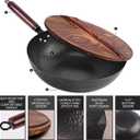 Leidawn 12.8" Carbon Steel Wok-11Pcs Woks & Stir Fry Pans Wok Pan with Lid, No Chemical Coated Chinese Woks with 10 Cookware Accessories, Flat Bottom Wok for Electric, Induction,Gas Stoves