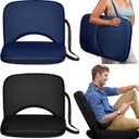 Thyle 2 Pcs Stadium Seats with Back Support, Folding Stadium Seats for Bleachers with 20 in Wide Cushion Waterproof Floor Chair 6 Reclining Positions Portable Recliner for Indoor Outdoor (Black, Blue)