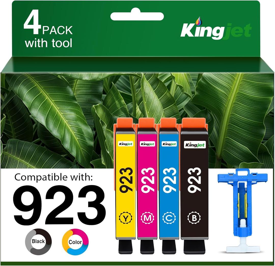 923 Ink Cartridges Combo Pack Replacement for HP 923 Ink Cartridges for HP Printers Work for HP OfficeJet Pro 8130e 8135e 8139e 8138e 8120 8122 8122e 8124e 8120e Printer Ink Without Chip (4 Pack)