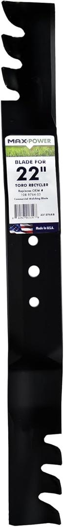 MaxPower 331376XB Commercial Mulching Mower Blade for 22" Toro Recyclers, Replaces OEM no. 108-9764-03, 131-4547-03, Black