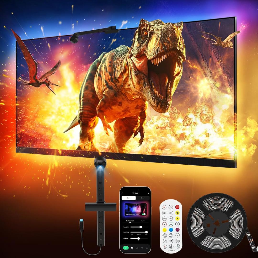 echosari TV Backlight Sync to Screen, TV Lights That Change with TV for 55-65 Inch Screen, 14.7Ft Smart Strip Lights APP Control with HD Camera Game & Music Sync