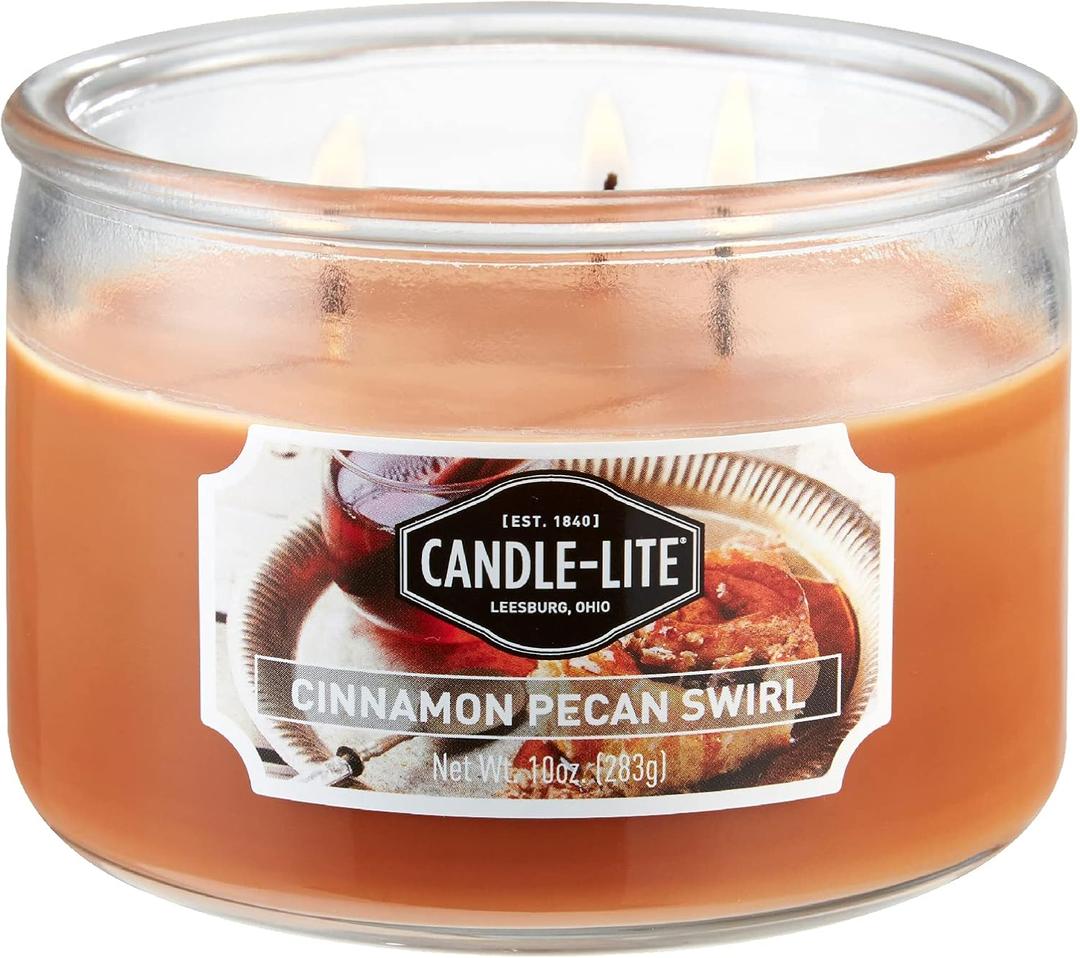Candle-lite Scented Candles, Cinnamon Pecan Swirl Fragrance, One 10 oz. Three Wick Aromatherapy Candle with 20-40 Hours of Burn Time, Brown Color