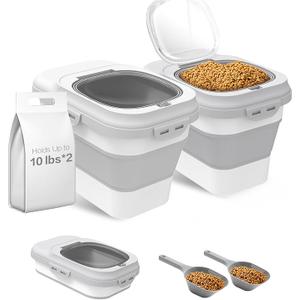ANVS 2 Pack Dog Food Storage Container - Collapsible Dog Food Container with Airtight Lids, Scoop and 2.5L Small Pet Food Storage Container Dry Food For Dog, Cat and Other Pet Food (Grey, 30lbs)