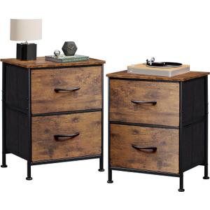 WLIVE Nightstand Set of 2, 2 Drawer Dresser for Bedroom, Small Dresser with 2 Drawers, Bedside Furniture, Night Stand, End Table for Bedroom, College Dorm, Rustic Brown Wood Grain Print (2 Pieces)