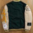 GORGLITTER Men's Letter Graphic Varsity Jacket Long Sleeve Striped Trim Button Bomber Jackets (L)