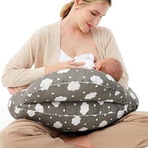 Momcozy Original Nursing Pillow and Positioner - Plus Size Feeding Pillow | Breastfeeding, Bottle Feeding, Baby Support | with Adjustable Waist Strap and Removable Cotton Cover, Green Forest