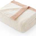 Snuggle Sac Ultra Soft Throw Blanket for Couch Bed Sofa 50x60 inches, Reversible Cream Blanket Microfiber Fluffy Fuzzy Cozy Knit Throws for Women Mothers Birthday Gifts