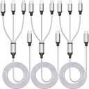 Multi Charging Cable 4ft 3Pack 3 in 1 Charger Cord, Multiple Usb C Port Rapid Nylon Braided Cable USB Charging Cable Multi Phone Charger Cord with Type C Micro Lightning USB Connectors for Cell Phones (White Silver)