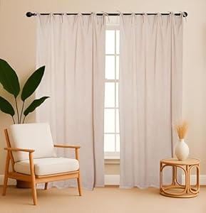 Natural Solid 84 Inch Length Curtains Farmhouse Linen Solid Light Filtering Slub Linen Valance Curtain Window Pair Drape with Tie Top 2 Panels Set 84 x 40 Each