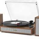 Vinyl Record Player with External Bookshelf Speakers, 33-1/3 45 78 RPM Vintage Bluetooth Stereo Turntable for Vinyl Records,Belt-Driven System,Dust Cover,Auto-Stop, Support AUX/RCA, Tan Oak Finish