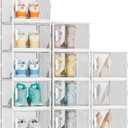 SIMPDIY Shoe Organizer, 12 Pack Shoe Storage Shoe Organizer for Closet, Shoe Boxes Clear Plastic Stackable Shoe Storage Boxes for Size 13 (XX-Large, White)