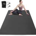 Large Yoga Mat for Men and Women 1/4 & 2/5 Inch Extra Thick TPE Fitness Mat for Home Gym Workout, Non-Slip, Eco Friendly Exercise Mat for Yoga, Pilates, Stretching, Meditation (72"x48"x1/4", Black & Glacier Gray)