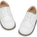 Meckior Toddler Boys Girls Dress Shoes Little Kid Oxford Shoes Wedding Church Dress Shoes PU Leather Lace Up School Uniform Loafer Flats