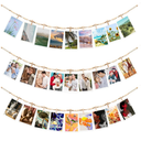 Hanging Photo Display Wall Decor, 1 Pcs Boho Wooden Bead Garland Picture Banner Collage Picture Card Frame Holder with 30Clips, 24 Wooden Pegs for Bedroom, Living Room Teen Girl Gifts