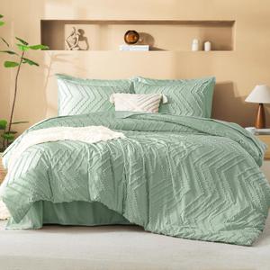 Litanika California King Comforter Set with Sheets Sage Green - 7 Pieces Bed in a Bag Cal King Boho Tufted Complete Bedding Sets with Comforter, Sheets, Pillowcases & Shams