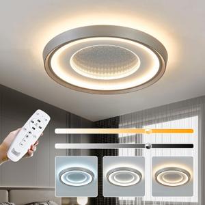 CVKASH LED Flush Mount Ceiling Light Fixture Modern Brushed Nickel 50W 3000K-6000K Dimmable with Remote Control Chandelier Ceiling Lighting for Bedroom Hallway Entryway Kitchen Dining Room