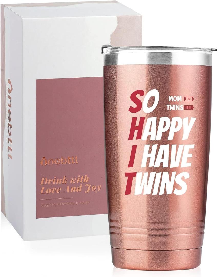 Twin Mom Gifts - So Happy I Have Twins - Funny Twin Mom Gifts, Mom of Twins Gifts, Funny Gag Gifts for Twins Mom, Wife, Mom of Twins, Onebottl Tumbler 20Oz, Rose Gold